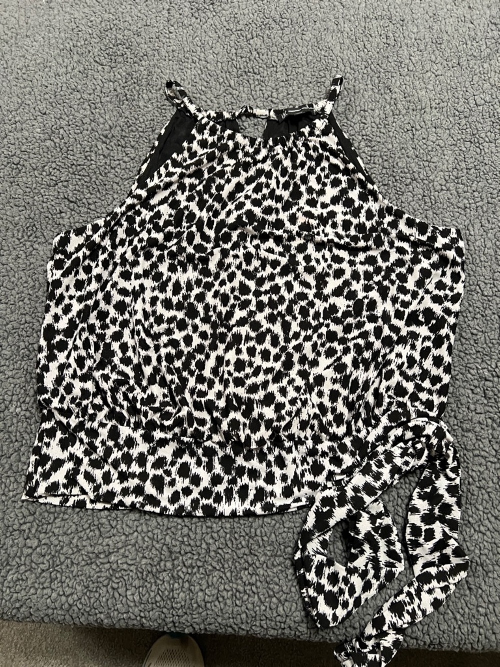 INC International Concepts Women’s Black and White Side Tie Print Halter Top xl